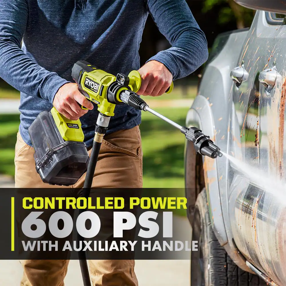 RYOBI RY124052KVNM 40-Volt HP Brushless EZClean 600 PSI 0.7 GPM Cold Water Power Cleaner with 2.0 Ah Battery and Charger