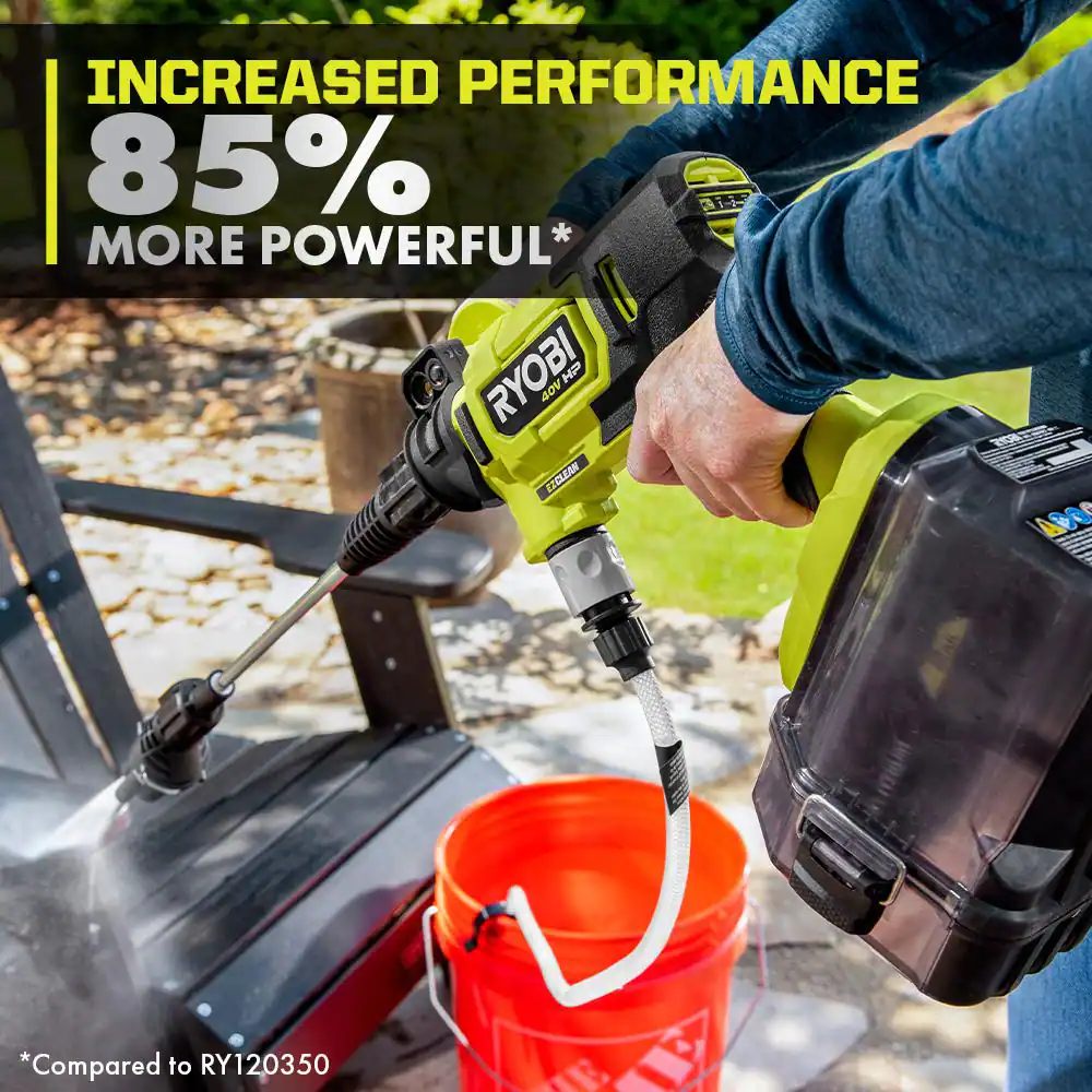 RYOBI RY124052KVNM 40-Volt HP Brushless EZClean 600 PSI 0.7 GPM Cold Water Power Cleaner with 2.0 Ah Battery and Charger