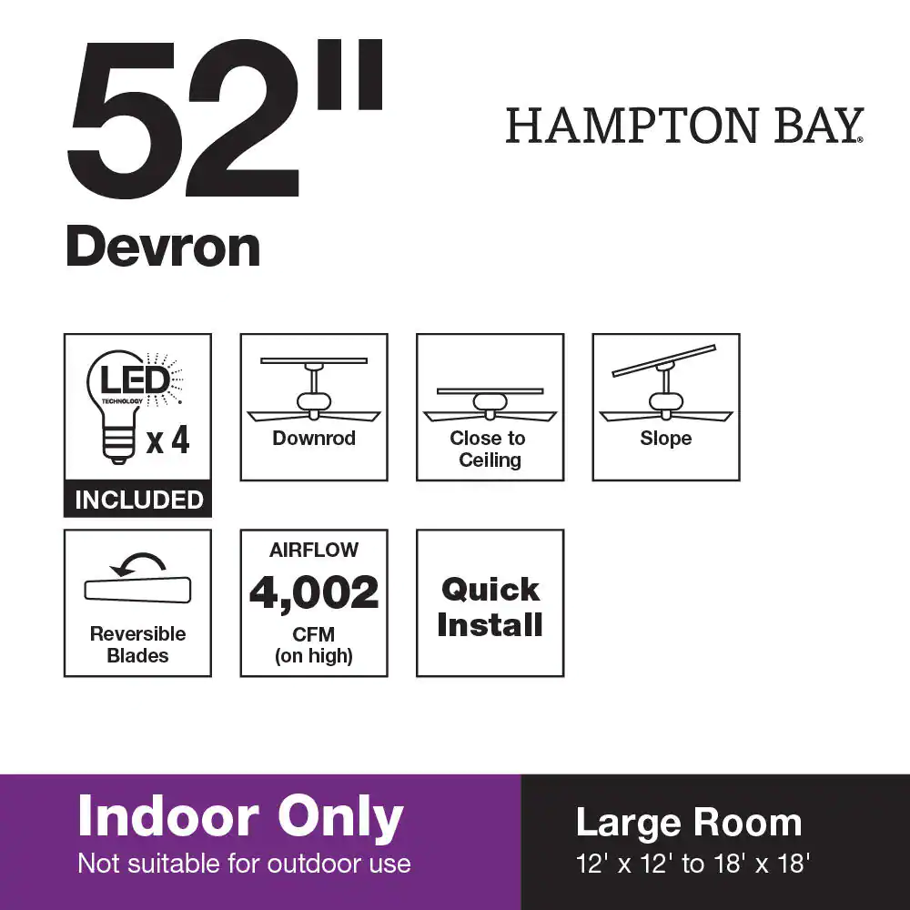 Hampton Bay 57231 Devron 52 in. LED Indoor Oil-Rubbed Bronze Ceiling Fan with Light Kit