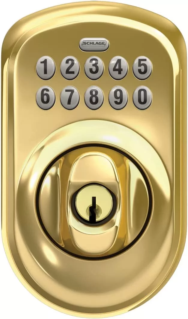 Schlage Keypad Plymouth Bright Brass Single Cylinder Electronic Deadbolt Lighted Keypad - Image 2
