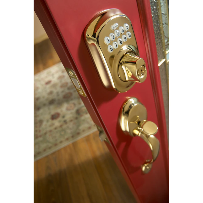 Schlage Keypad Plymouth Bright Brass Single Cylinder Electronic Deadbolt Lighted Keypad - Image 4
