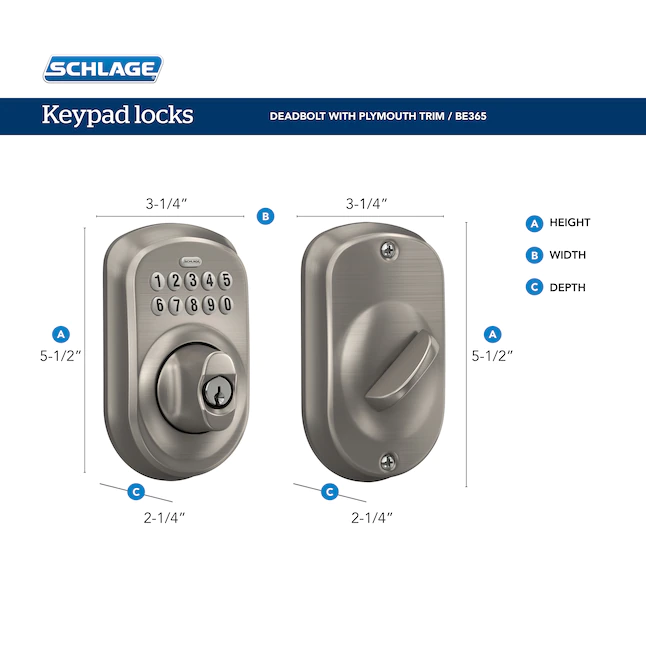 Schlage Keypad Plymouth Bright Brass Single Cylinder Electronic Deadbolt Lighted Keypad - Image 7