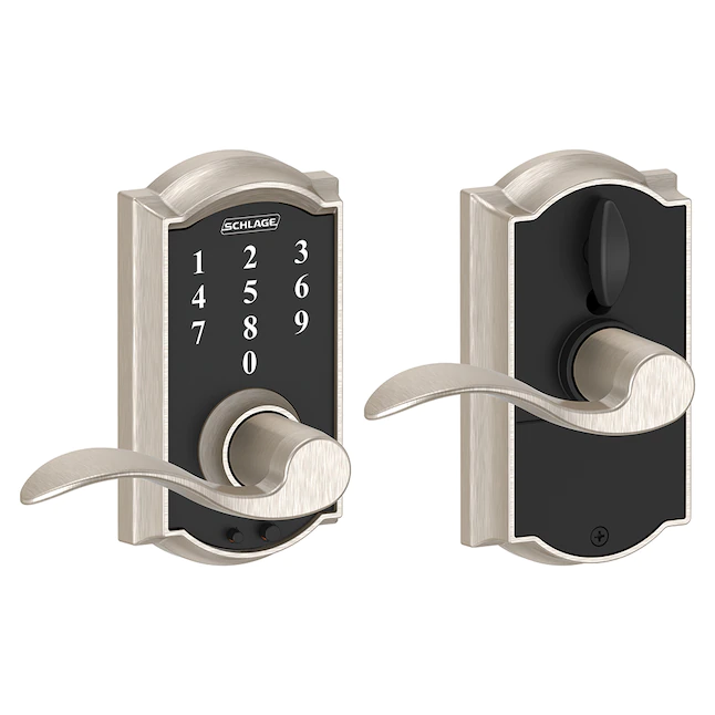 Schlage Touch Camelot Satin Nickel Electronic Lock Handle Lighted Keypad Touchscreen