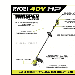 RYOBI RY402110VNM 40V HP Brushless Whisper Series 17 in