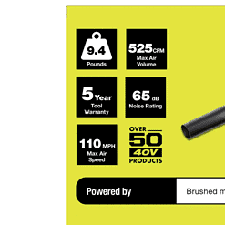 RYOBI RY40408BTLVNM 40V 110 MPH 525 CFM Cordless Battery Variable-Speed Jet Fan Leaf Blower (Tool-Only)