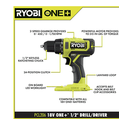 RYOBI PCL1600K2 ONE+ 18V Cordless 6-Tool Combo Kit with 1.5 Ah Battery, 4.0 Ah Battery, and Charger