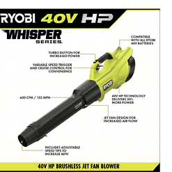RYOBI RY40960VNM 40V HP Cordless Leaf Blower & String Trimmer with Battery & Charger