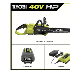 RYOBI RY405100 40V HP Brushless 14 in. Electric Cordless Chainsaw with 4.0 Ah Battery and Charger