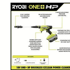 RYOBI RY121852KVNM ONE+ HP 18V Brushless EZClean 600 PSI 0.7 GPM Cordless Cold Water Power Cleaner with 4.0 Ah Battery and Charger