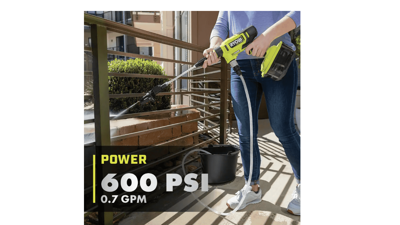 RYOBI RY121852KVNM ONE+ HP 18V Brushless EZClean 600 PSI 0.7 GPM Cordless Cold Water Power Cleaner with 4.0 Ah Battery and Charger
