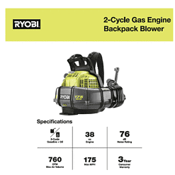 RYOBI RY38BP 175 MPH 760 CFM 38cc Gas Backpack Leaf Blower