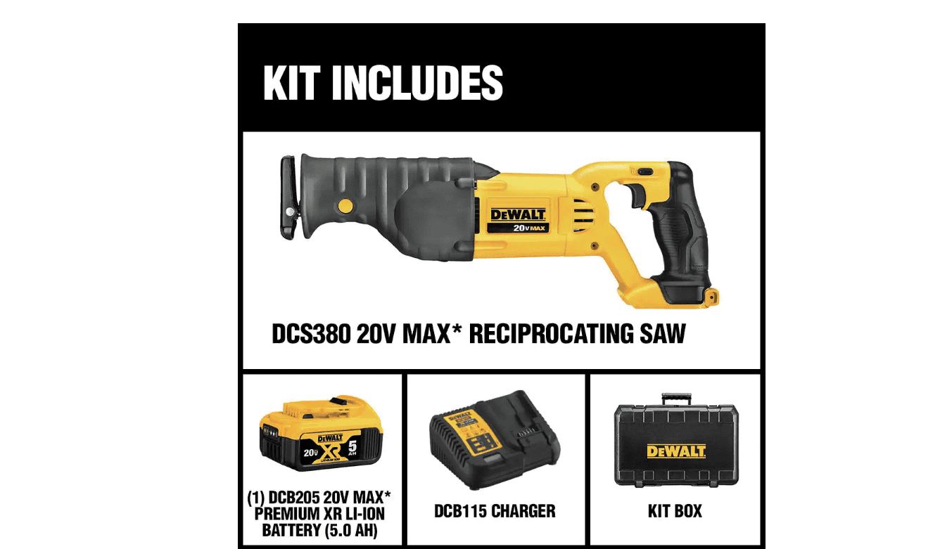 DEWALT Reciprocating Saw DCS380P1 20-Volt MAX Cordless with (1) Battery 5.0Ah & Charger - Image 2