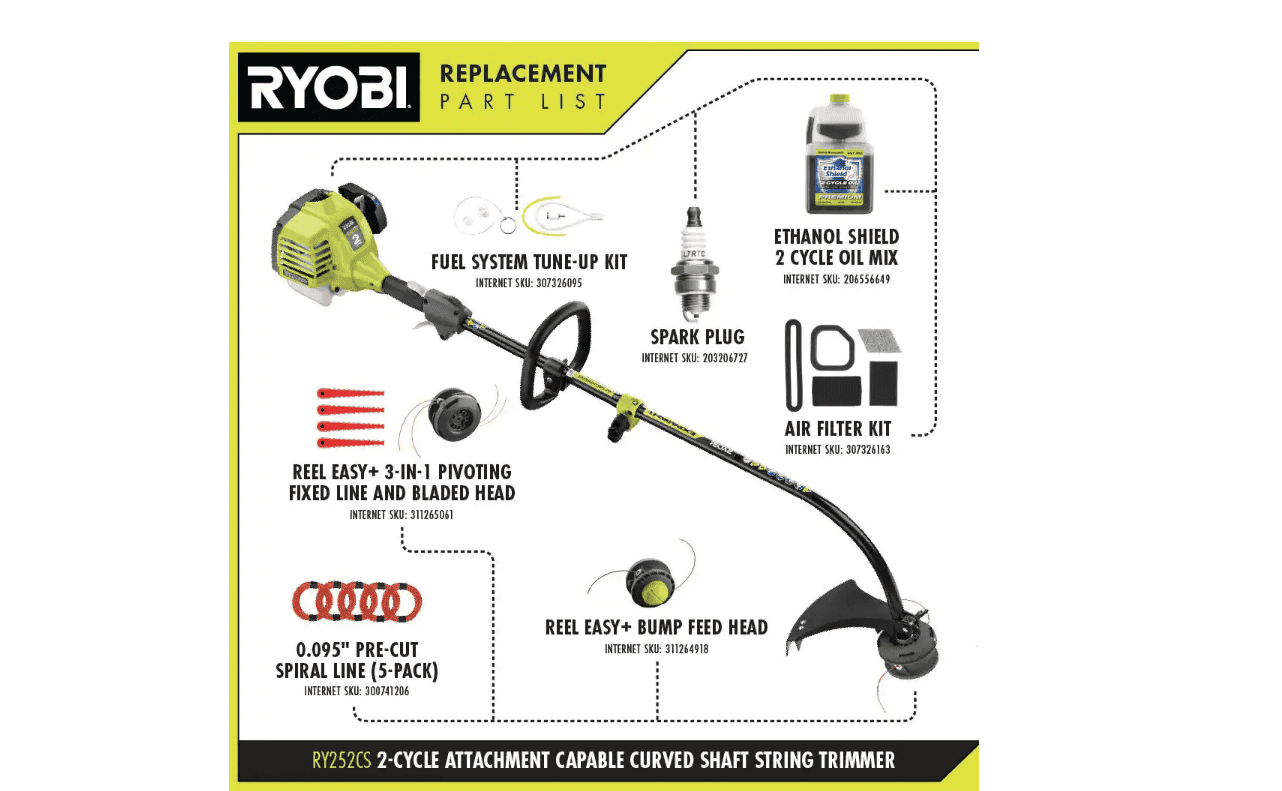 RYOBI RY252CS 25 cc 2-Stroke Attachment Capable Full Crank Curved Shaft Gas String Trimmer