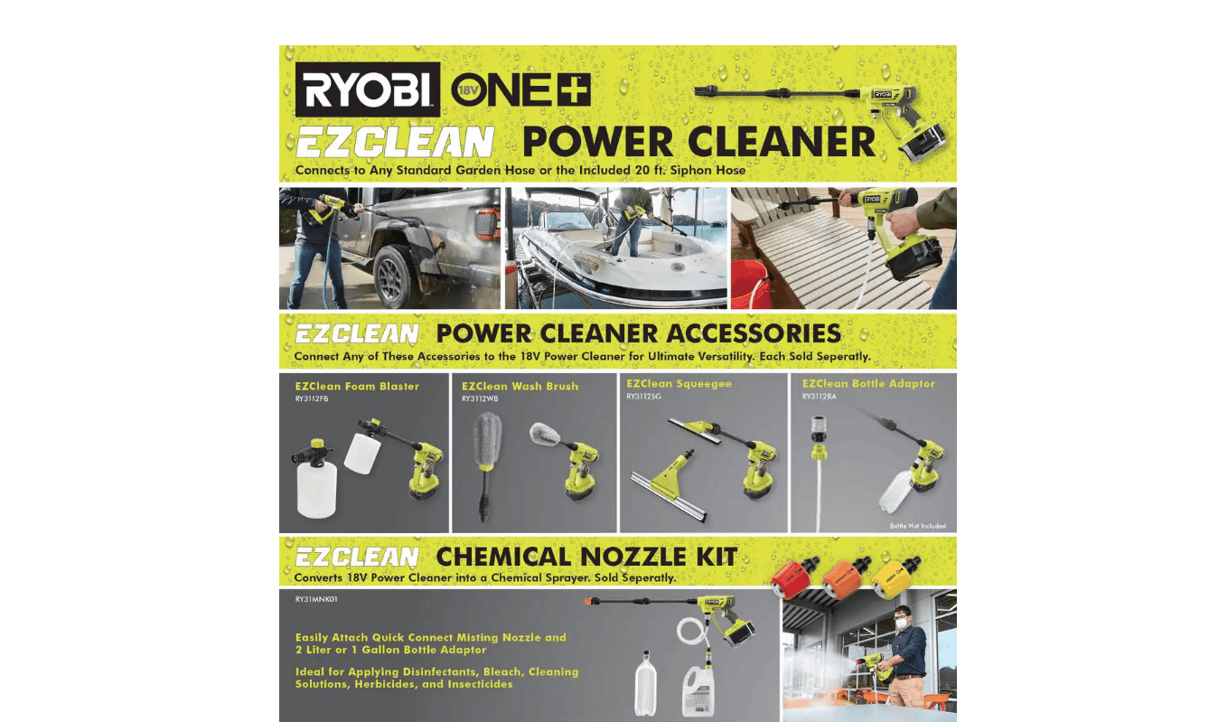 RYOBI RY120350 ONE+ 18V EZClean 320 PSI 0.8 GPM Cordless Cold Water Power Cleaner (Tool Only)