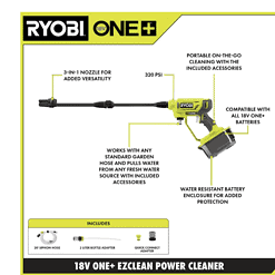 RYOBI RY120350 ONE+ 18V EZClean 320 PSI 0.8 GPM Cordless Cold Water Power Cleaner (Tool Only)