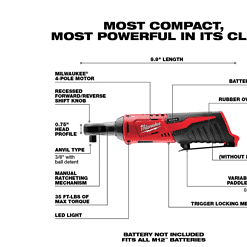 Milwaukee 2457-20 M12 12-Volt Lithium-Ion Cordless 3/8 in. Ratchet (Tool-Only)
