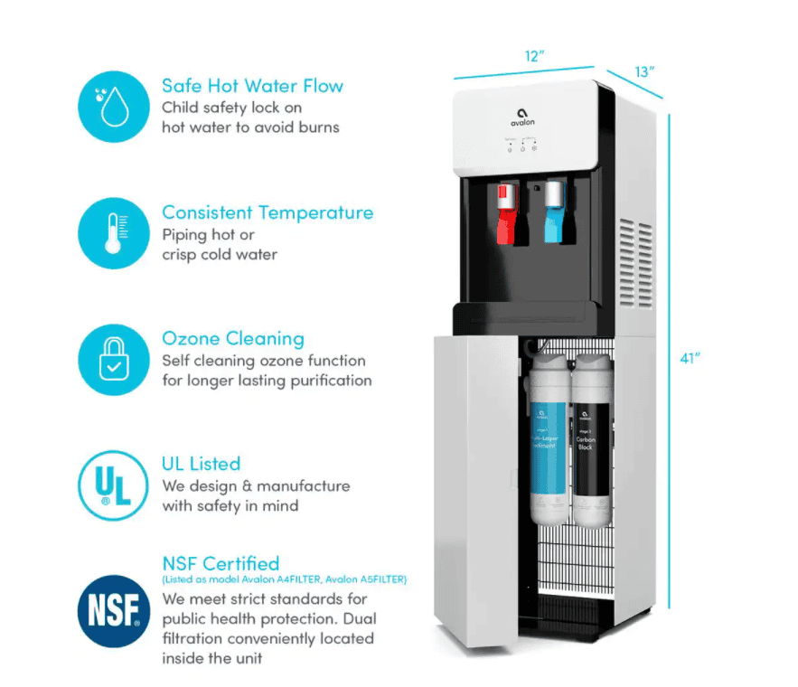 Avalon Self-Cleaning Touchless Bottle-Less Water Cooler Dispenser with Hot/Cold Water, Child Lock, NSF/UL/ENERGY STAR, White