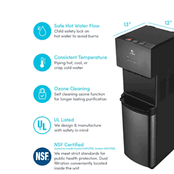 Avalon A5BLK Self Cleaning Bottleless Water Cooler Dispenser, UL/NSF/Energy Star, Black Stainless Steel