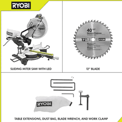 RYOBI Miter Saw TSS121 12 in. Sliding Compound with LED