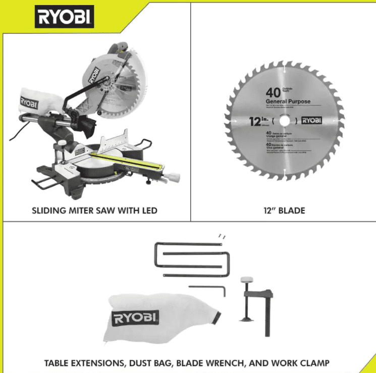 RYOBI Miter Saw TSS121 12 in. Sliding Compound with LED
