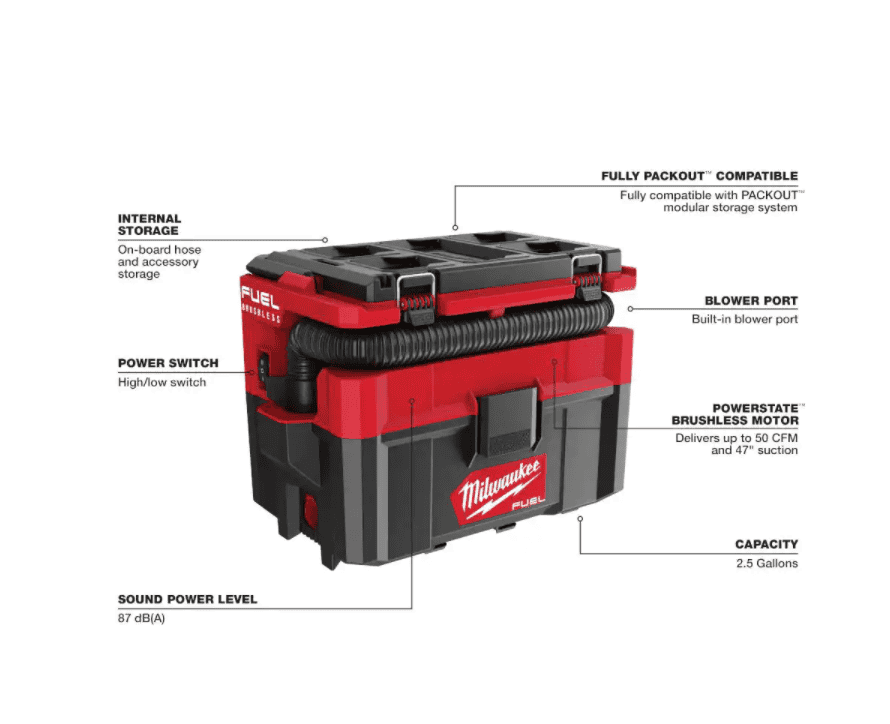 Milwaukee 0970-20 M18 FUEL PACKOUT 18-Volt Lithium-Ion Cordless 2.5 Gal. Wet/Dry Vacuum (Tool-Only)