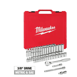 Milwaukee 48-22-9008 3/8 in. Drive SAE/Metric Ratchet and Socket Mechanics Tool Set (56-Piece)