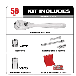 Milwaukee 48-22-9008 3/8 in. Drive SAE/Metric Ratchet and Socket Mechanics Tool Set (56-Piece)