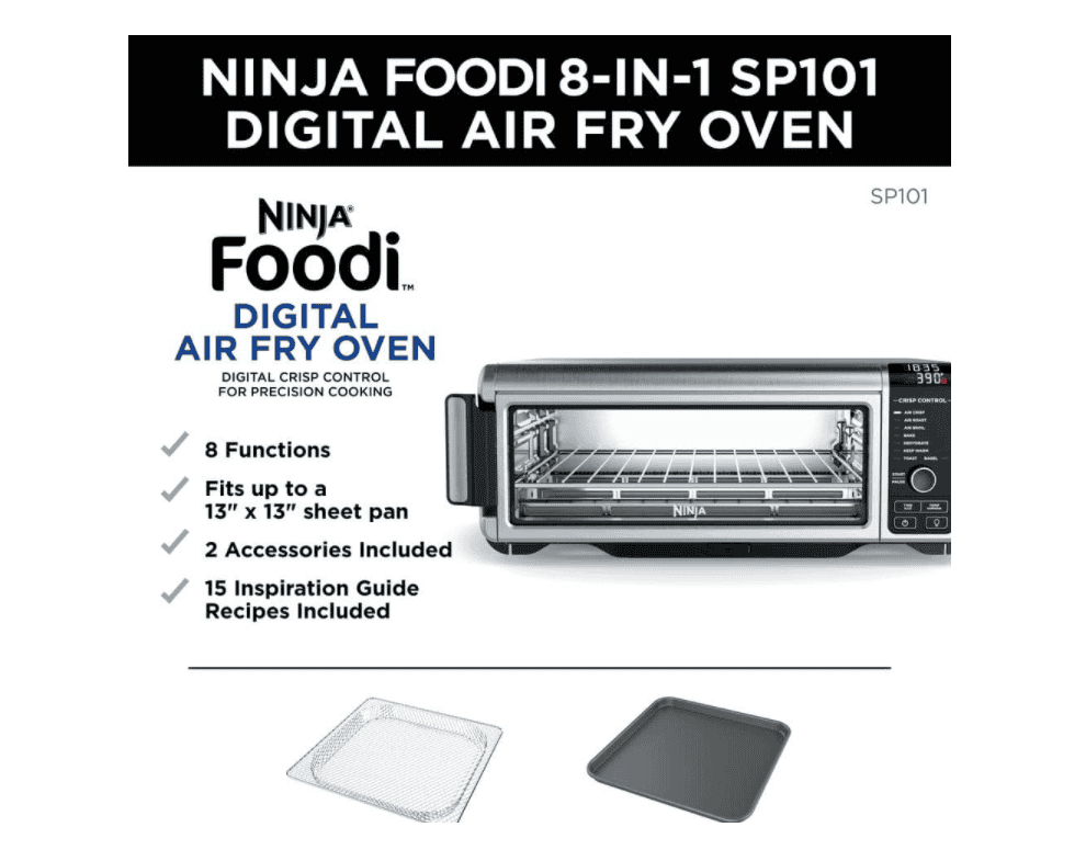 NINJA SP101 Stainless Steel Foodi Digital Air Fry Oven, Convection Oven, Toaster, Air Fryer, Flip-Away for Storage