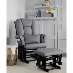 Storkcraft Tuscany Gray Cushion Black Glider and Ottoman Set