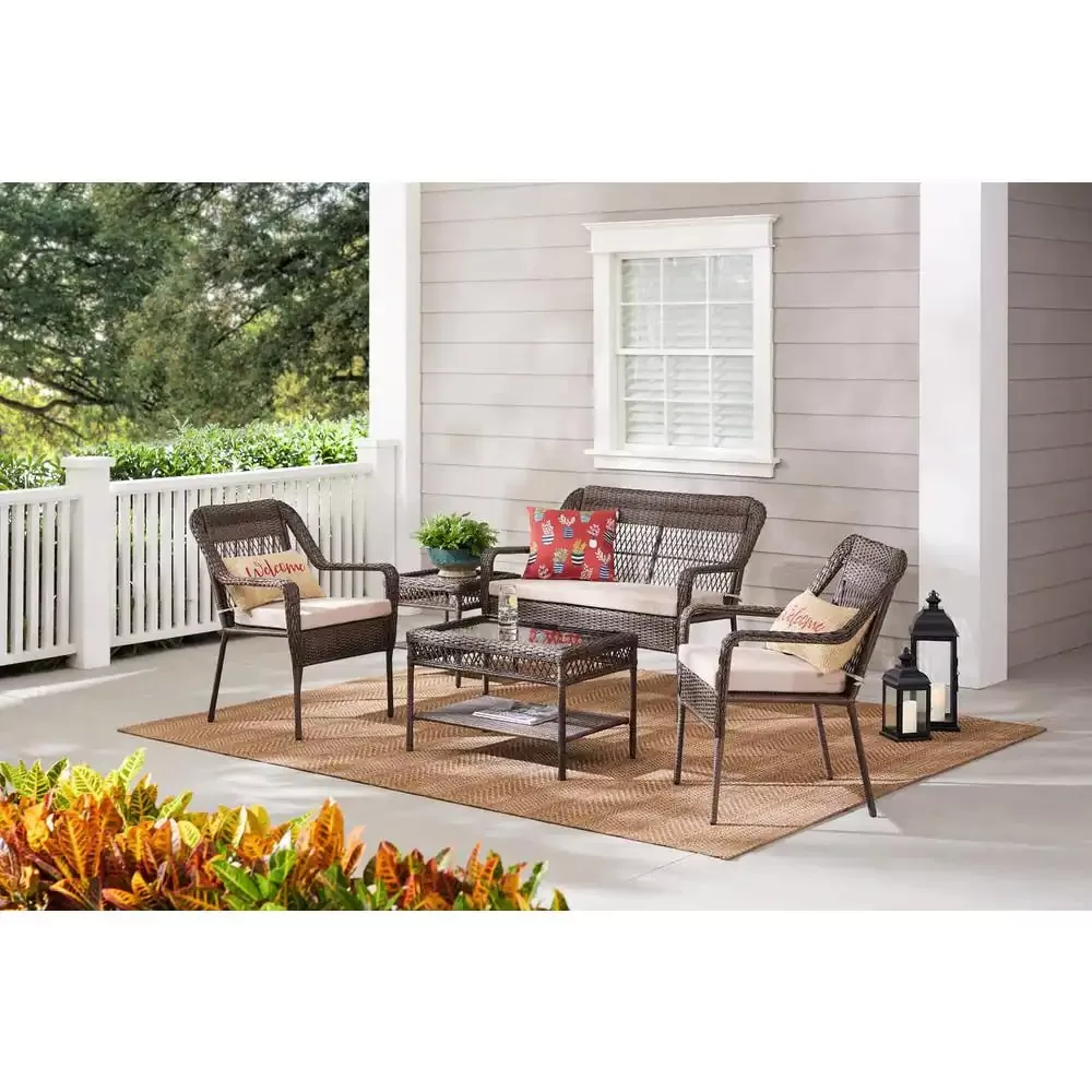StyleWell Mix and Match Wicker Lounge Chair with Putty Tan Cushions (2-Pack)