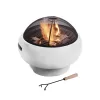 Teamson Home 21" Outdoor Round Stone Wood Burning Fire Pit with Faux Concrete Base, Gray