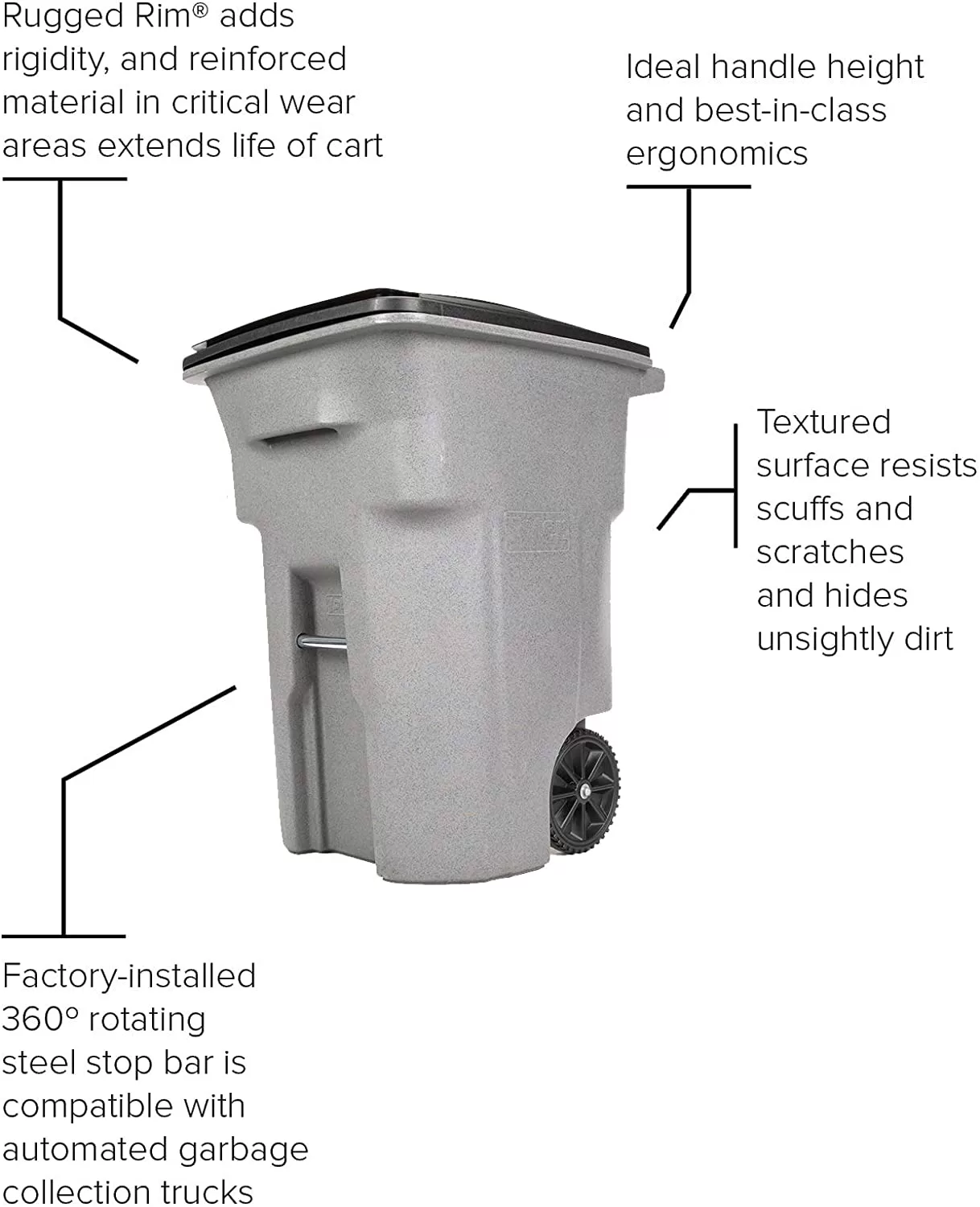 Toter 96-Gallon Greenstone Plastic Wheeled Trash Can with Lid - Image 5