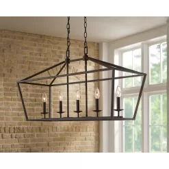 Home 5-76201 Decorators Collection Weyburn 5-Light 36 in. Bronze Caged Farmhouse Linear Island Hanging Chandelier for Kitchen