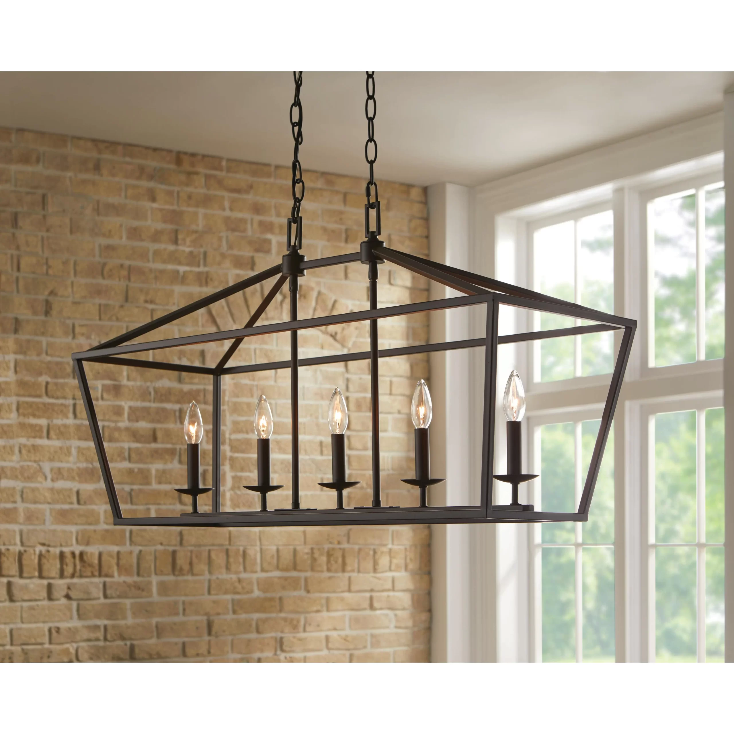 Home 5-76201 Decorators Collection Weyburn 5-Light 36 in. Bronze Caged Farmhouse Linear Island Hanging Chandelier for Kitchen