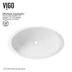 VIGO VG04011 Matte Stone Wisteria Composite Oval Vessel Bathroom Sink, White