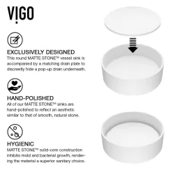 VIGO VG04016 Matte Stone Anvil Composite Round Vessel Bathroom Sink in White
