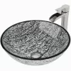 VIGO VG07050 Glass Round Vessel Bathroom Sink in Titanium Gray with Faucet in Brushed Nickel
