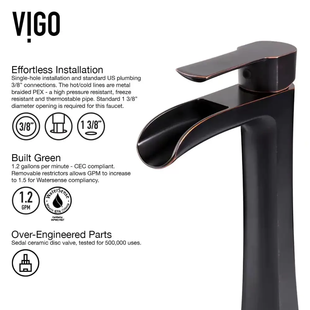 VIGO VGT1055 Glass Rectangular Vessel Bathroom Sink, Chocolate Brown, Antique Rubbed Bronze