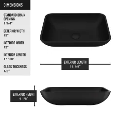 VIGO VGT1428 Matte Shell Sottile Glass Rectangular Vessel Bathroom Sink in Black