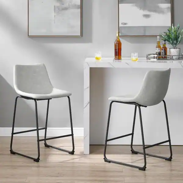 Walker Edison Wasatch 24 in, Frame Counter Height Bar Stool, Leather Seat (Set of 2)