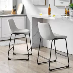 Walker Edison Wasatch 24 in, Frame Counter Height Bar Stool, Leather Seat (Set of 2)
