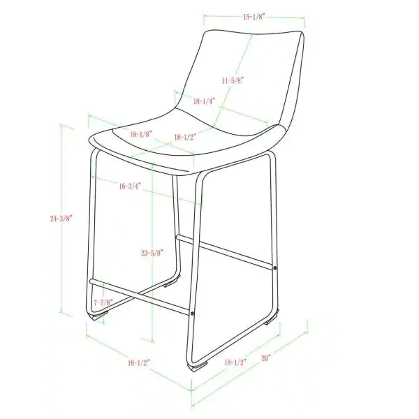Walker Edison Wasatch 24 in, Frame Counter Height Bar Stool, Leather Seat (Set of 2)
