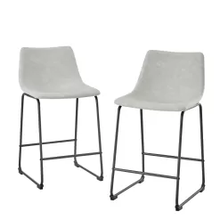 Walker Edison Wasatch 24 in, Frame Counter Height Bar Stool, Leather Seat (Set of 2)