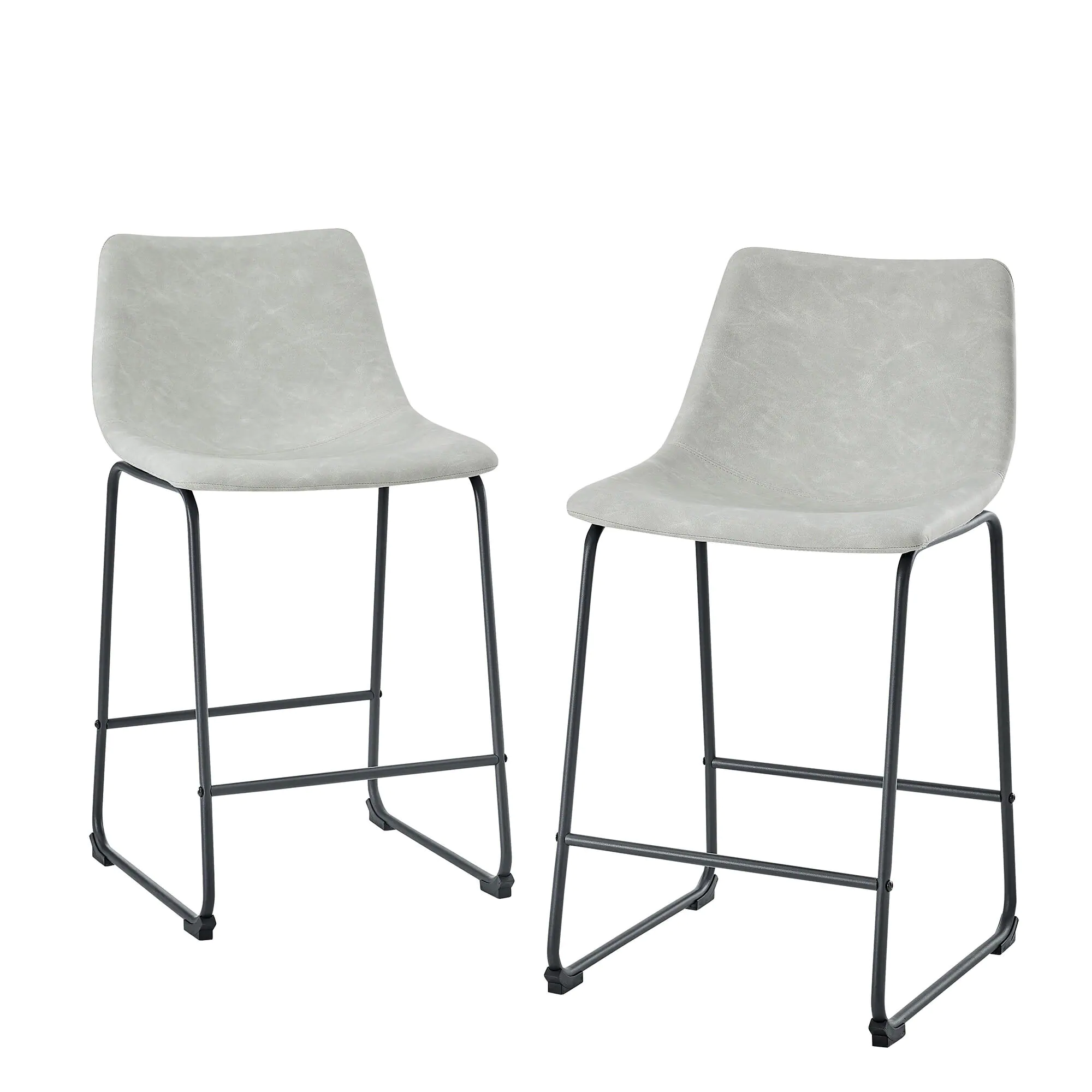 Walker Edison Wasatch 24 in, Frame Counter Height Bar Stool, Leather Seat (Set of 2)