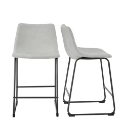 Walker Edison Wasatch 24 in, Frame Counter Height Bar Stool, Leather Seat (Set of 2)