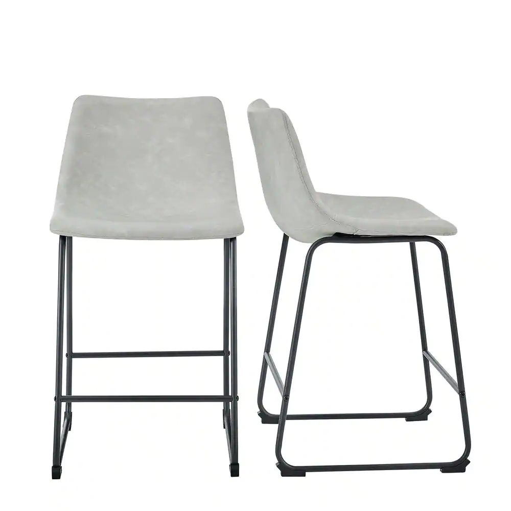 Walker Edison Wasatch 24 in, Frame Counter Height Bar Stool, Leather Seat (Set of 2)
