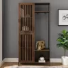 Welwick Designs 72 in. Dark Walnut Slat Door Metal and Wood Hall Tree