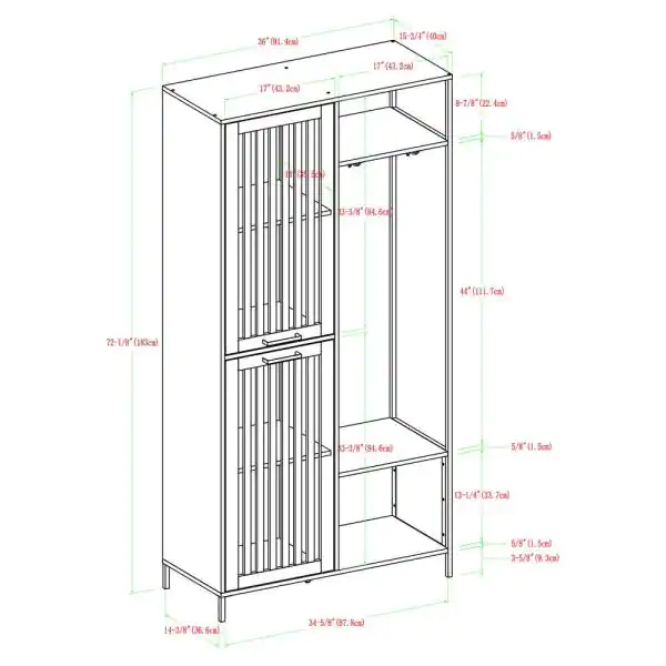 Welwick Designs 72 in. Dark Walnut Slat Door Metal and Wood Hall Tree