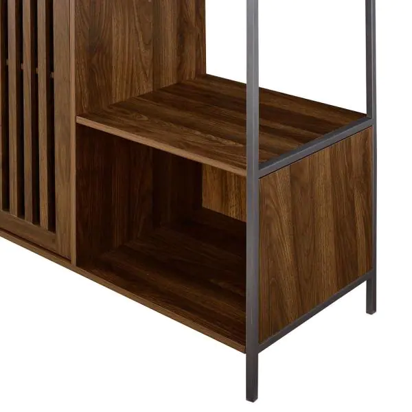 Welwick Designs 72 in. Dark Walnut Slat Door Metal and Wood Hall Tree