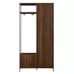 Welwick Designs 72 in. Dark Walnut Slat Door Metal and Wood Hall Tree